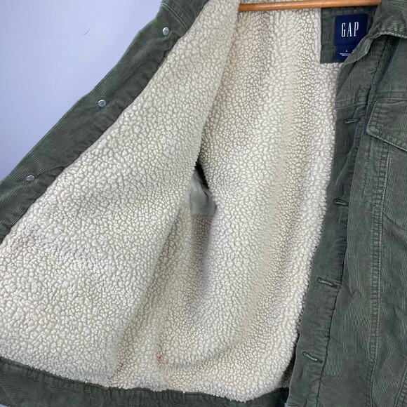 Vintage Gap Y2K 2003 Olive Green Corduroy Sherpa Lined Trucker Jacket mens L - Picture 4 of 14